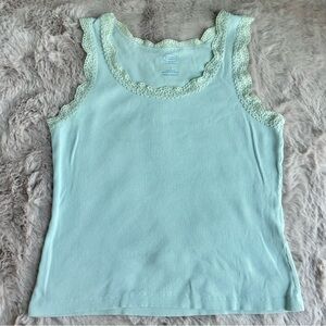 The Vintage Minty Seafoam Lace Ribbed Tank 🦚 by Talbots; Size Small Petite